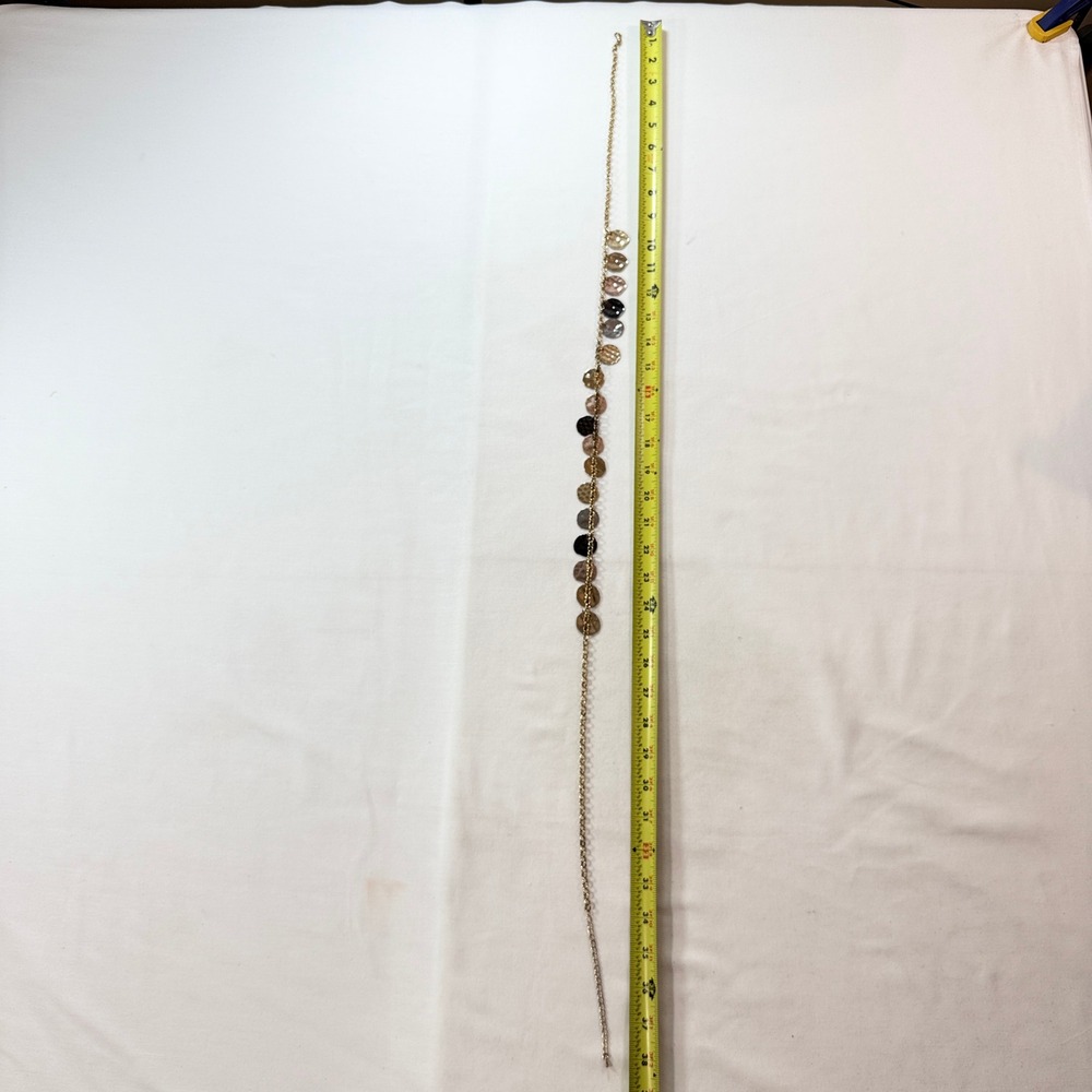 Hammered Disc Station Necklace Womens 38" Multi Tone Metallic Coin Long Chain - Picture 3 of 3